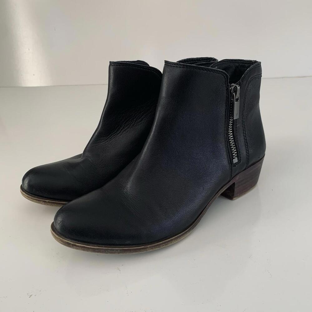 Lucky Brand Breah Double Zipper bootie Stacked Heel Brown Suede Ankle Boot 7.5 - Picture 3 of 9